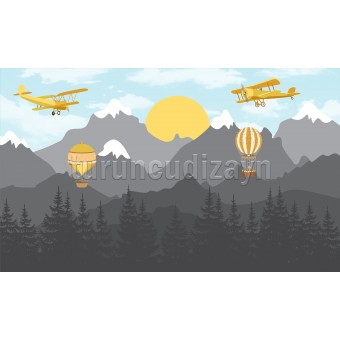 Sevimli Uçak ve Balon Baskılı Duvar Kağıdı 271299170