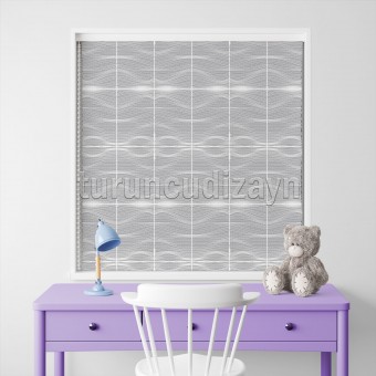 Açık Gri Grafik Desen Baskılı Stor Perde - 68594