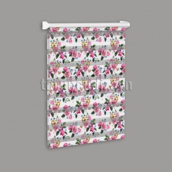 Pembe-Gül Bahçesi  Baskılı Zebra Stor Perde -1001