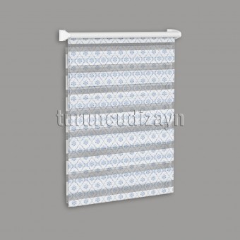 Mavi Damask Desen Baskılı Zebra Stor Perde-1462