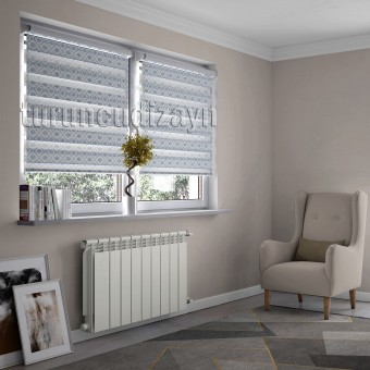 Mavi Damask Desen Baskılı Zebra Stor Perde-1462