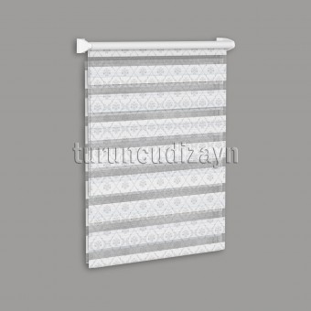 Gri Damask Desen Baskılı Zebra Stor Perde-1463