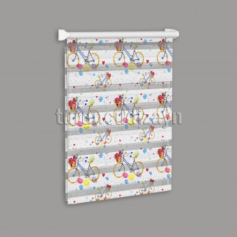Sarı Balonlu Bisikletler Baskılı Zebra Perde-1820