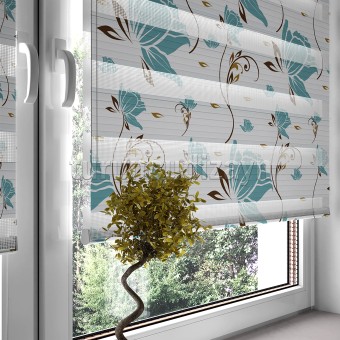 Mavi Çiçek Baskılı Zebra Perde 80402