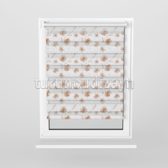 Sepya Sarmaşık Deseni Baskılı Zebra Perde 93251