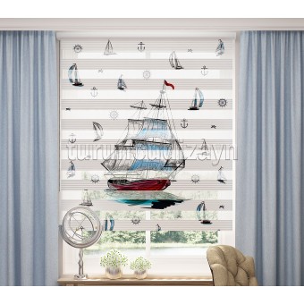 Yelkenli Pano Pano Baskılı Zebra Perde-70030