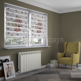 Saat ve Çicekli Grafik Pano Baskılı Zebra Perde-70130