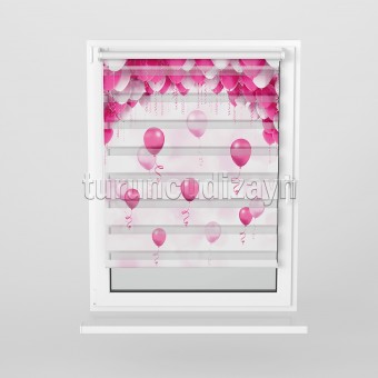 Pembe Balonlar Pano Baskılı Zebra Perde-70300