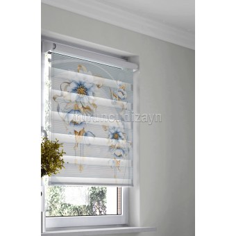 Beyaz Laleler Pano Baskılı Zebra Perde-70303