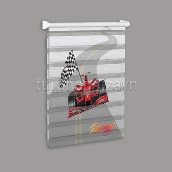 Kırmızı Formula Car Pano Baskılı Zebra Perde 70305