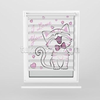 Sevimli Kedi Pano Baskılı Zebra Perde 70330
