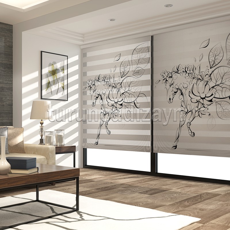 At ve Süslemeler Pano Baskılı Zebra Perde 70336
